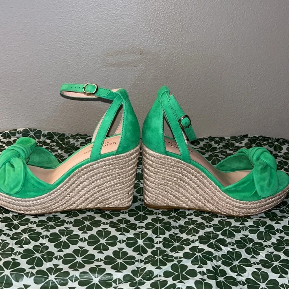 Kate Spade New York Tianna Green Knot Detail Espadrills Wedge Sandals sz 5.5 NWT